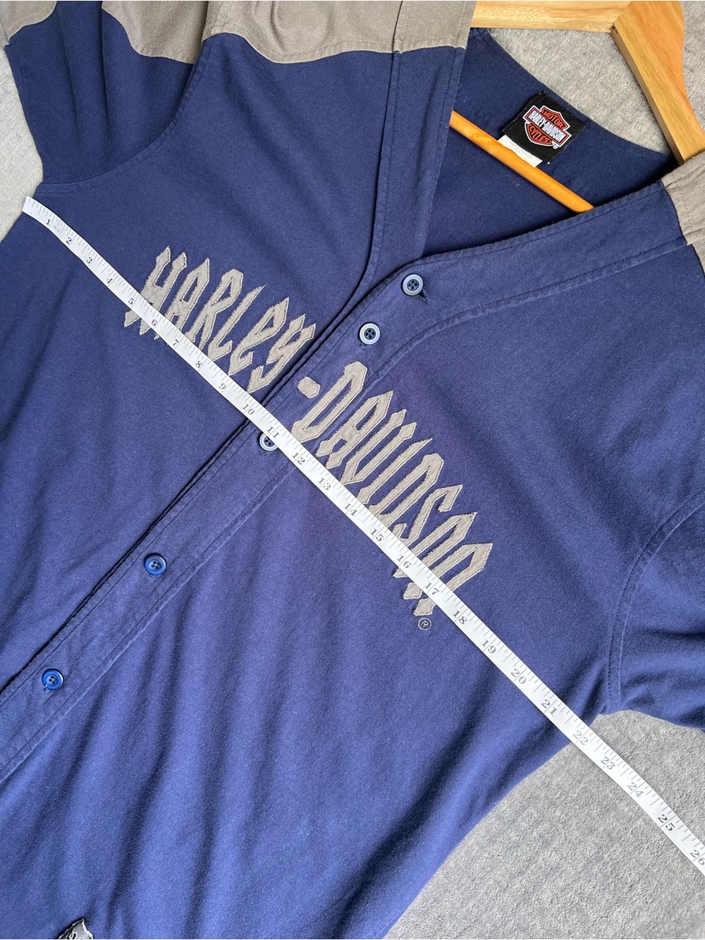 VTG 2000 Harley Davidson Baseball Jersey Sz Large Blue Gray Cotton Button Down - Picture 6 of 14